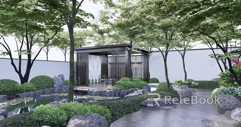 New Chinese-style Courtyard Courtyard Landscape Under-forest Rest Pavilion Waterscape model