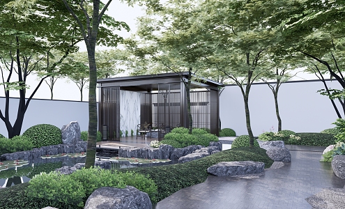 New Chinese-style Courtyard Landscape Under-forest Rest Pavilion Waterscape 3d model