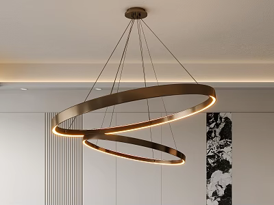 Modern Double Circular Ring Pendant Light With Warm Glowing Light In Minimalist Interior Space 3d model