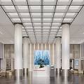 Modern Bright Spacious Bank Lobby Interior Design With Marble Columns And Comfortable Customer Waiting Areas