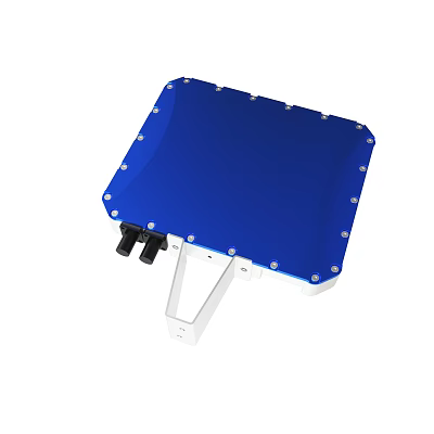 Blue Square Device With Metal Frame Screws White Bracket And Black Connectors 3d model