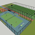 Outdoor Tennis Court With Blue Surface White Lines NTC Logo Fence Light Poles And Trees