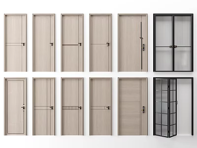 Various Wooden Swing Doors With Light Wood Finish And Glass Panel Designs 3d model