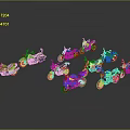 Colorful Motorcycle Models Arranged In Circular Formation On Grey Background With Reflections