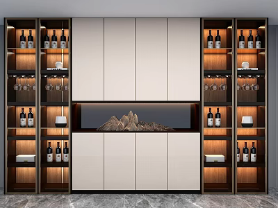 Modern Wine Cabinet With Glass Shelves For Bottle Storage And Decorative 3d model