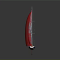 Sailboat Model With Red and Gray Sails Wooden Hull and Red Stand on Gray Background