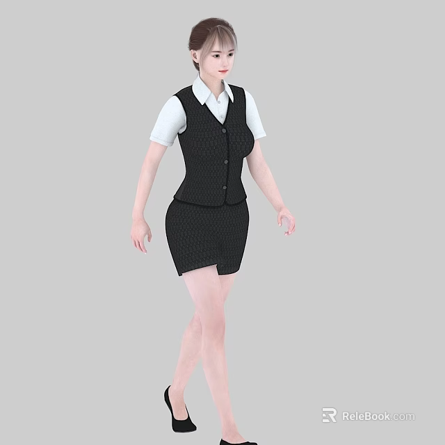 Professional Woman Wearing Black Vest White Shirt And Short Skirt 3d model 