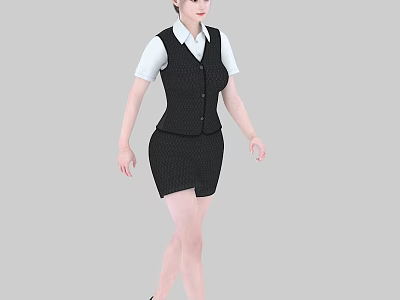 Professional Woman Wearing Black Vest White Shirt And Short Skirt 3d model