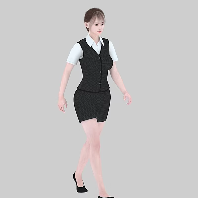 Professional Woman Wearing Black Vest White Shirt And Short Skirt 3d model