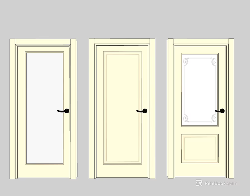 Light Colored Flush Doors With Various Panel And Glass Design Options 3d model
