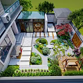Outdoor Garden Landscape With Stone Pathway Lush Greenery Water Feature And Wooden Deck