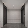 Modern Elevator Lobby Design With Marble Walls Elevator Doors And Ceiling Lights 3d model