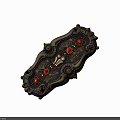 Vintage Decorative Metal Plaque With Ornate Carvings Red Gemstones And Gold Accents