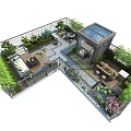 Modern Roof Garden Design With Lush Greenery Leisure Area And Glass Structure