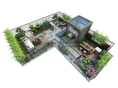 New Chinese Garden Roof Garden 3d model