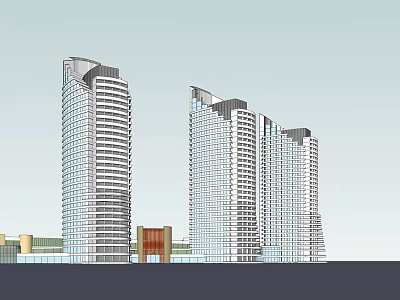 Modern Multiple Tall Office Buildings With Glass Curtain Wall Exterior Design 3d model