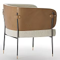 Modern Beige Fabric Armchair With Brown Leather Armrests And Black Metal Legs