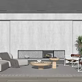 Modern Living Room Interior Design With Grey Sofa Fireplace Round Coffee Table And Geometric Rug
