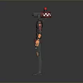Red Helmet Robot Figure With Dark Torso Red Arm Bands Green Legs And Orange Joints