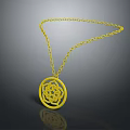 Gold Necklace Featuring Delicate Chain And Circular Pendant With Floral Pattern 3d model