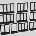 Multiple Casement Windows With Black Frames In Various Designs For Home Use 3d model