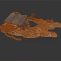 Rural Scene Model With Thatched Roof Cottage Stones And Dirt Ground