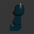 Blue Cartoon Bear Figure With White Ears And Simple Structure On Gray Background