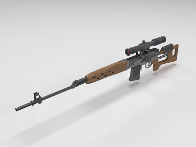 Tactical Rifle With Wooden Stock Mounted Scope And Black Metal Barrel 3d model