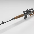 Tactical Rifle With Wooden Stock Mounted Scope And Black Metal Barrel