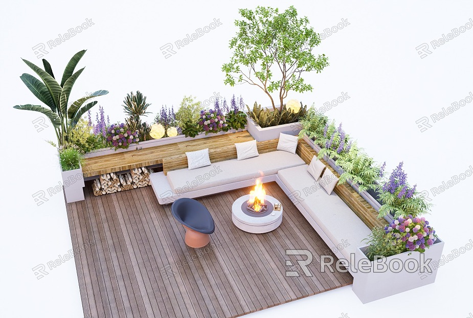 Outdoor sofa landscape seat plant flower box landscape sketch model