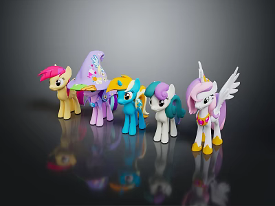 Colorful My Little Pony Toy Figures With Wings Horns And Different Characters 3d model