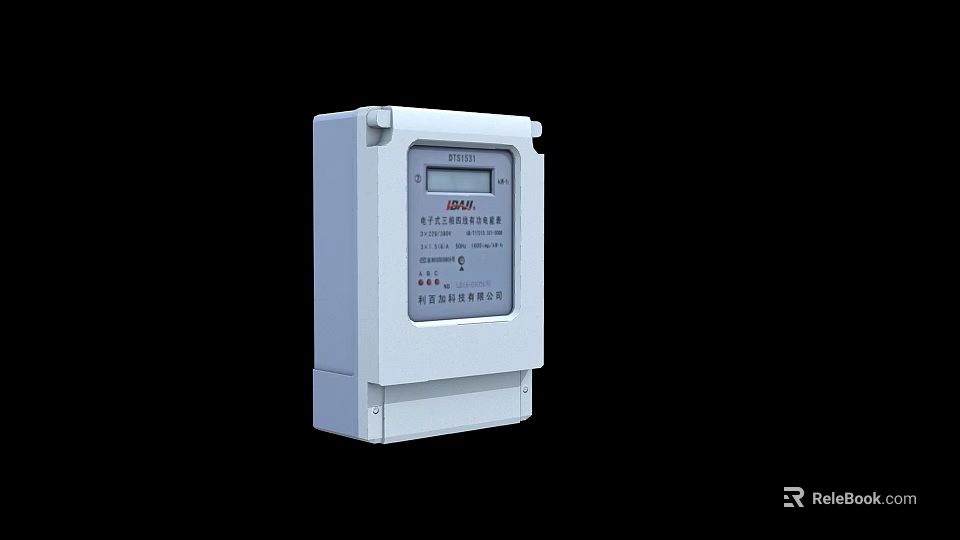 Industrial White Electricity Meter With Digital Display And Measurement Panel 3d model 