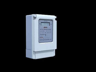 Industrial White Electricity Meter With Digital Display And Measurement Panel 3d model