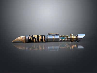 Decorative Weapon Design With Gold And Black Patterns Metal Blade And Mechanical Structure 3d model