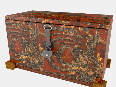 Vintage Wooden Chest With Unique Pattern Lock Clasp And Wooden Legs 3d model