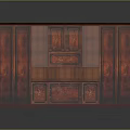 Traditional Red Wooden Bookcase With Golden Decorations Detailed Carved Patterns And Storage Drawers
