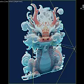 Traditional Artistic Dragon Wall Decor With Red Horns White Mane And Blue Scales