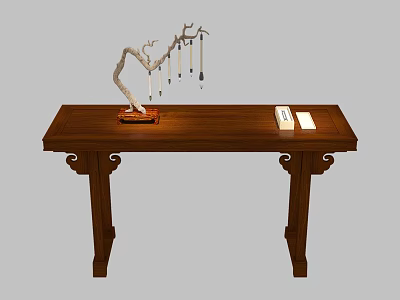 Chinese Style Wooden Table with Ornamental Branch Hanging Decorations and White Box Papers 3d model
