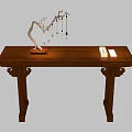 Chinese Style Wooden Table with Ornamental Branch Hanging Decorations and White Box Papers