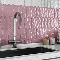Pink and White Scalloped Floor Tiles with Decorative Pattern Design 3d model