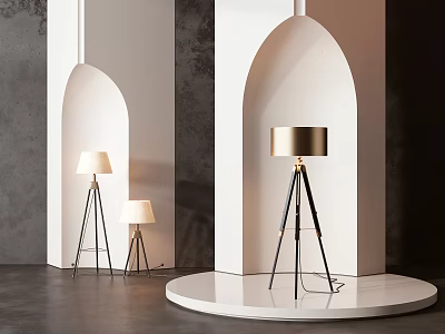 Modern Floor Lamps With Tripod Base Gold And Beige Shades Arched Wall 3d model