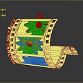 Golden film reel shaped decorative household item with flower patterns