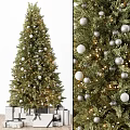 Holiday Christmas Tree Ornaments With Silver And White Ball Decorations And String Lights 3d model
