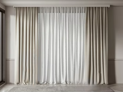 Elegant Layered Curtains with Sheer Panels in Modern Neutral Room 3d model