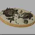 Scene Components With Circular White Base Golden Rim Two Small Structures And Green Leaves 3d model