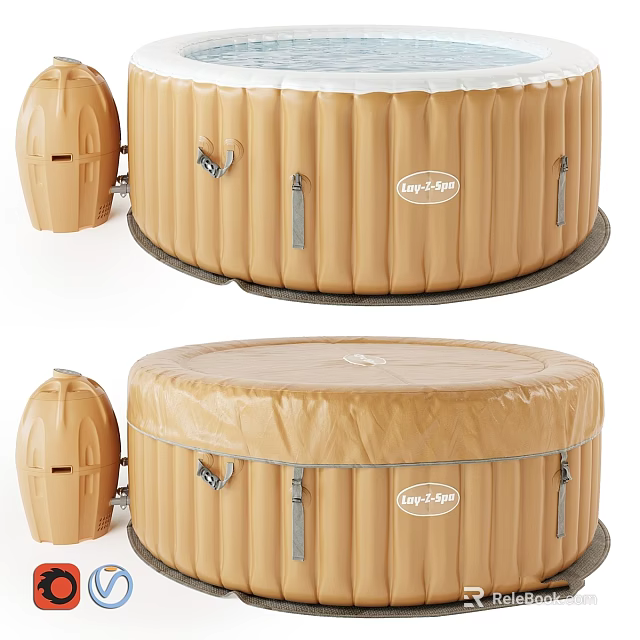Beige Inflatable Garden Spa Tub By Easy Spa With Cover And Metal Clasps 3d model 