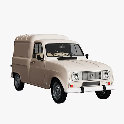 Vintage Cream Colored Van With Retro Boxy Body And Round Headlights 3d model