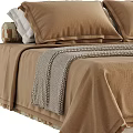 Modern Double Bed With White And Brown Bedding Striped Blankets And Pillows