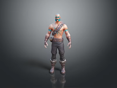 Muscular Blue Skinned Man With Leather Armor Tribal Tattoos And Muscular Build 3d model