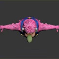 Cartoonish Game Movie Character With Pink Body Blue Overalls Antennae Green Nose And Outstretched Arms